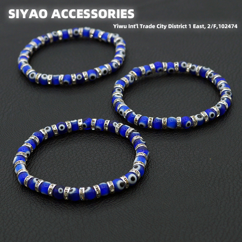 Turkish blue Eye glass diamond ring eye bead elastic thread bracelet Devil's Eye accessory SIYAOevileye Specification image