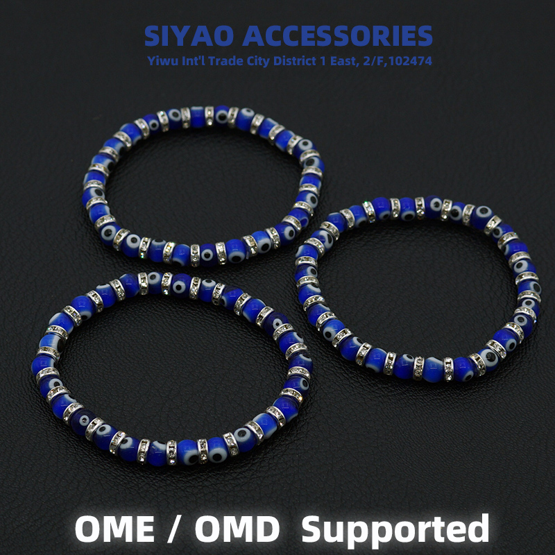 Turkish blue Eye glass diamond ring eye bead elastic thread bracelet Devil's Eye accessory SIYAOevileye details Picture