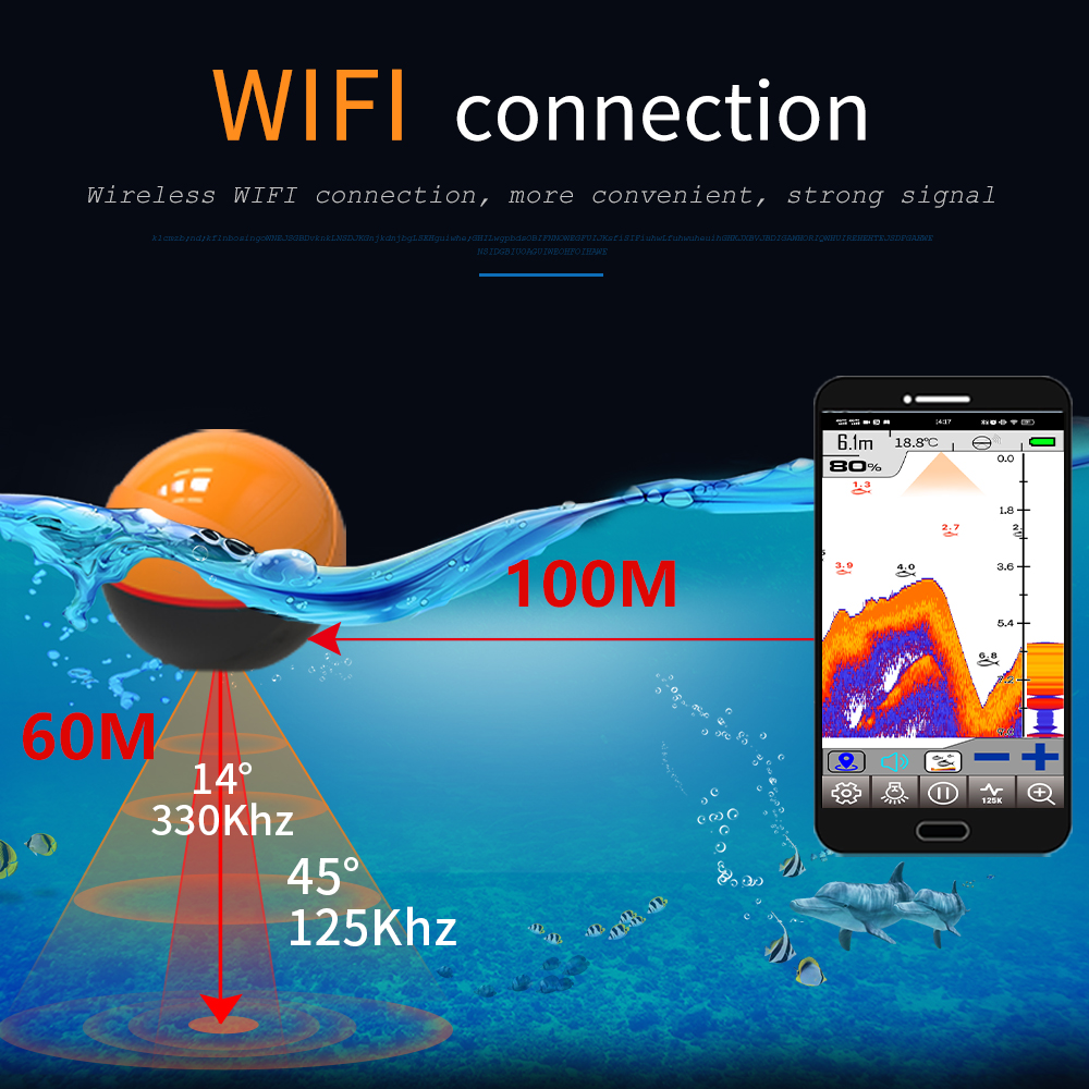 Dual-frequency intelligent fish detector, sonar fish detector, wireless WiFi, underwater high-definition smart phone, dual-frequency fishing gear Application Scenario