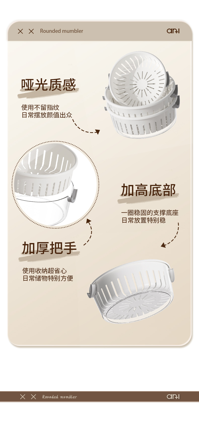 T54-F-9403 Household kitchen double-layer solid-color draining basket, multi-functional fruit and vegetable washing basin, hollow basket detail image 9