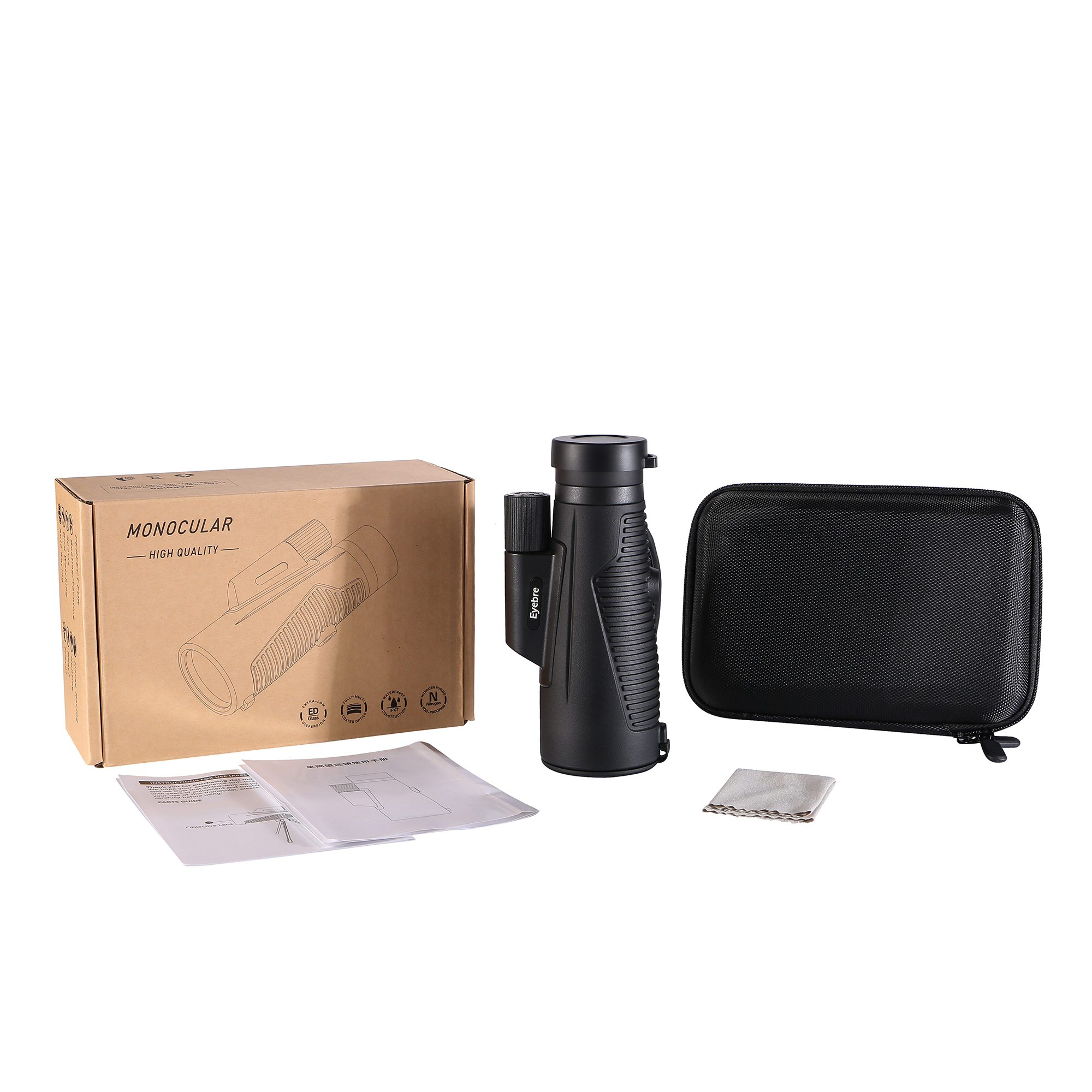Black 12X50 ED monocular binoculars with large aperture, high-definition low-light night vision, suitable for outdoor bird watching and mobile phone binoculars Item Picture