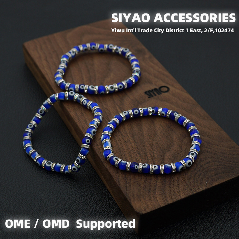 Turkish blue Eye glass diamond ring eye bead elastic thread bracelet Devil's Eye accessory SIYAOevileye