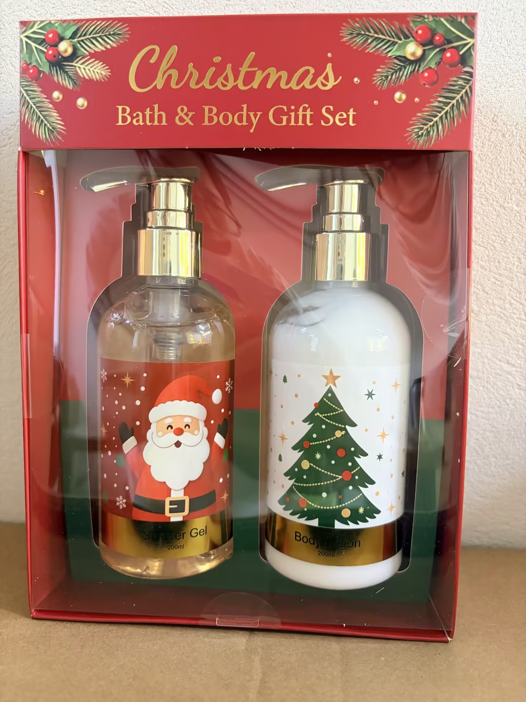Regalo de navidad kit de cuidado de lavado santa gel de ducha árbol de navidad body milk caja de regalo 200ml*2 pic 2