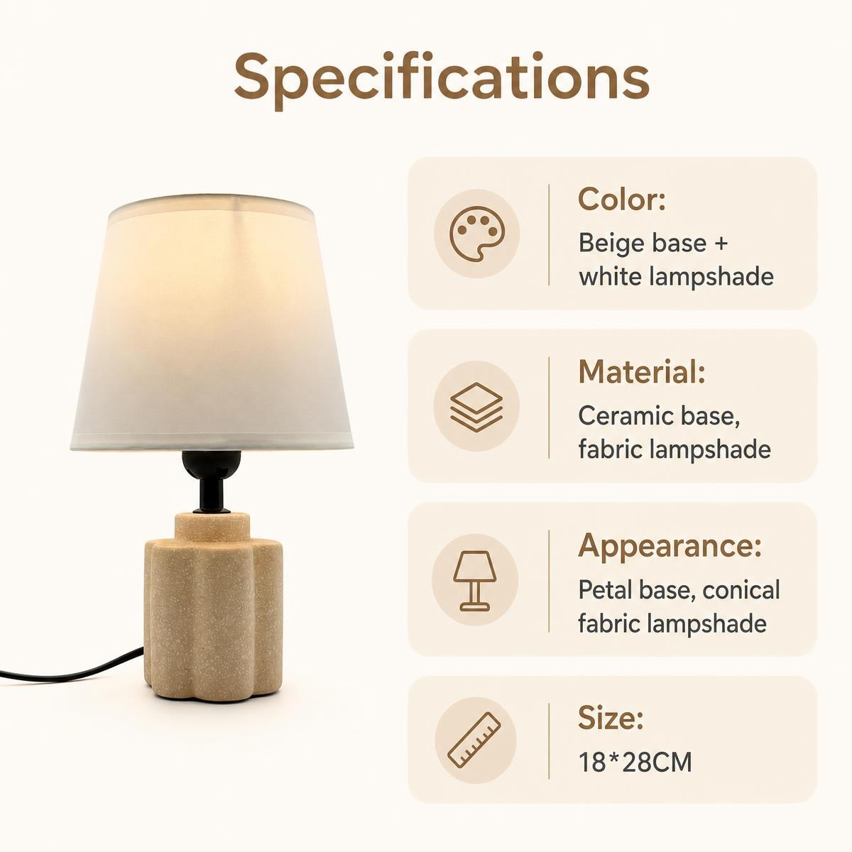 2026 nuevo color beige pétalos cerámica ambiente dormitorio lámpara Item Picture