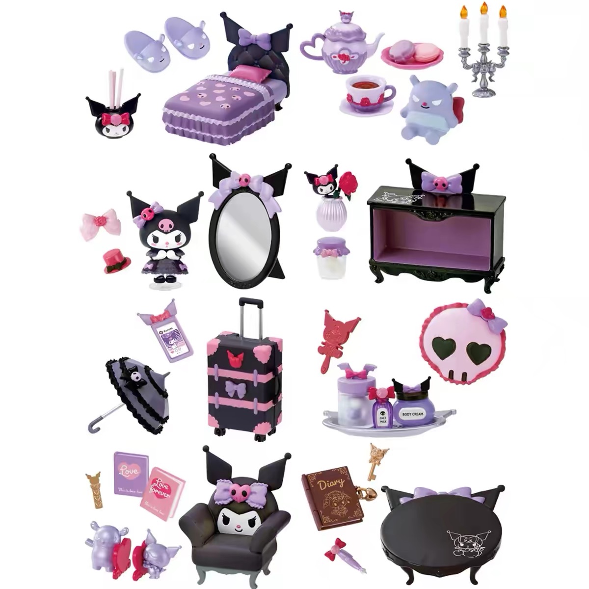 remnet Japanese version Sanrio Kuromi Gothic Room Room Home Mini Miniature Scene Blind Box Gift Item Picture