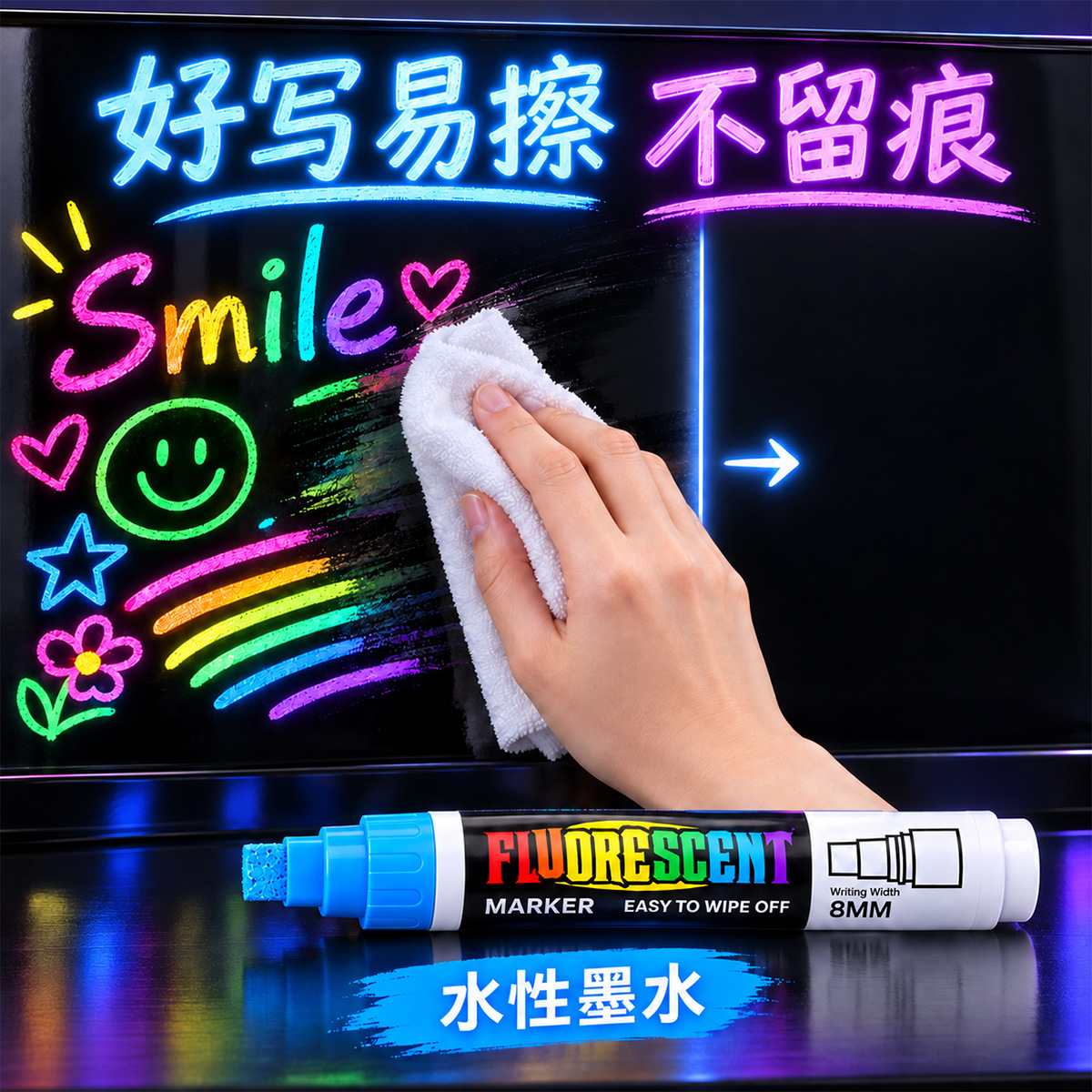 Letu LT-883-12 color billboard erasable fluorescent marker pen with bright colors, store blackboard illuminated light board pen, graffiti pen Specification image