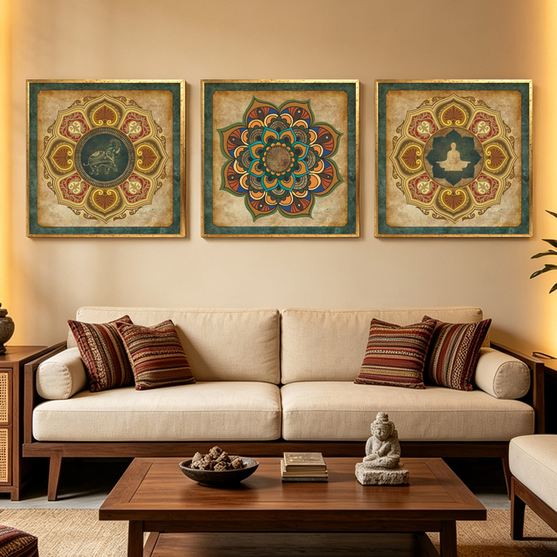 Estilo tailandés asia sudoriental étnico artes decorativas india clásica elefante mural ambiental marco lienzo para hotel yoga Item Picture