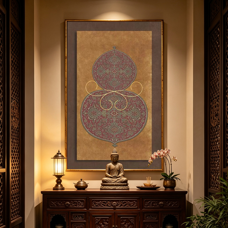 Southeast Asian-style gourd digital printing decorative wall painting, suitable for entrances and foyers, with an eco-friendly frame Specification image