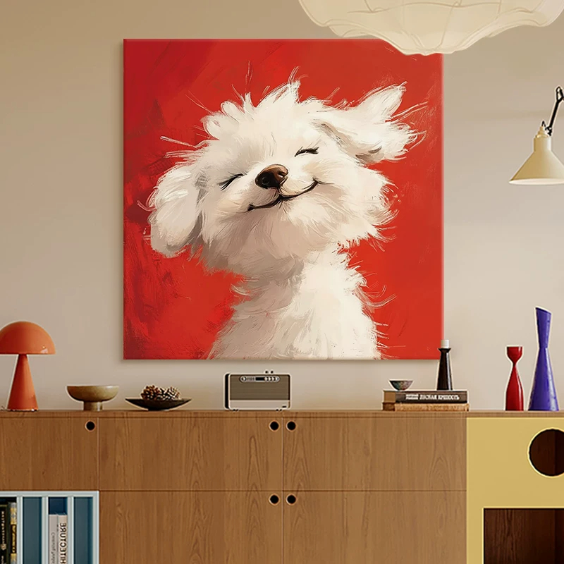 أبتسم جرو صغير جميل يرسم لوحة غرفة النوم