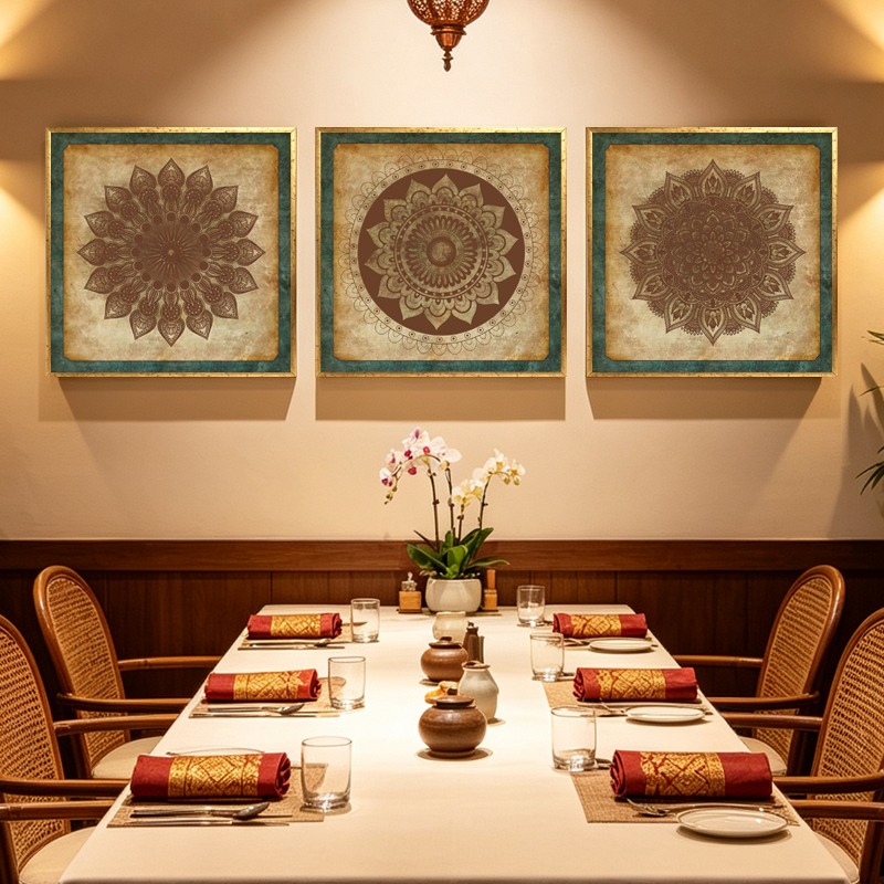 Estilo tailandés asia sudoriental étnico artes decorativas india clásica elefante mural ambiental marco lienzo para hotel yoga Application Scenario