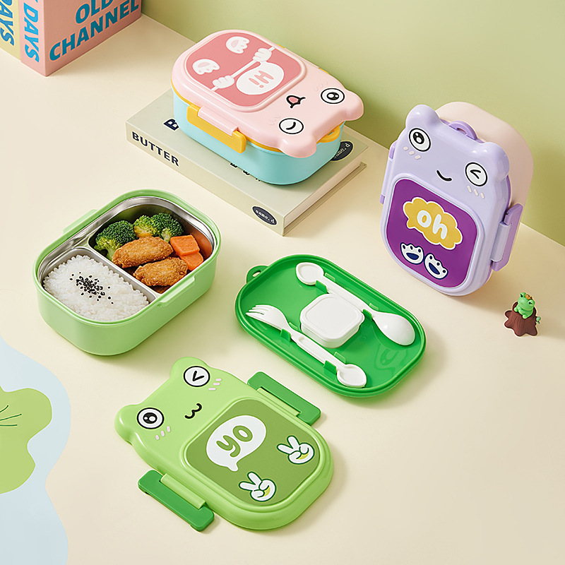 M04-6522 Frog Children's 304 Stainless Steel Lunch Box, Primary School student compartments Bento Box, Kindergarten