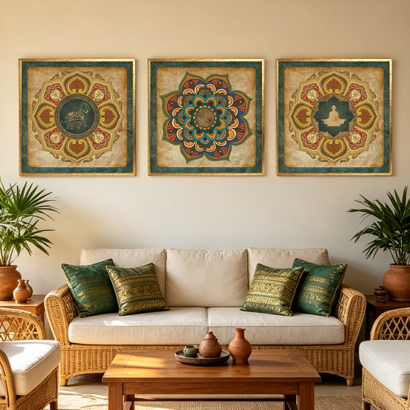 Estilo tailandés asia sudoriental étnico artes decorativas india clásica elefante mural ambiental marco lienzo para hotel yoga Specification image