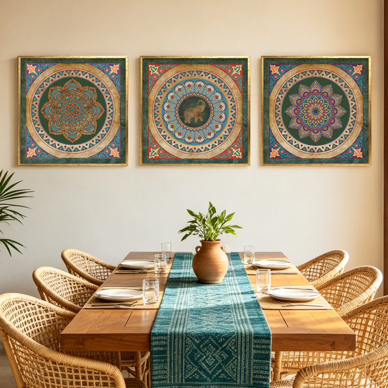 Estilo tailandés asia sudoriental étnico artes decorativas india clásica elefante mural ambiental marco lienzo para hotel yoga details Picture