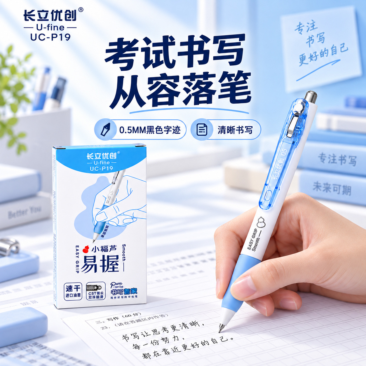 Changli Youchuang UC-P19 Press Gel Pen student exam writing and practice pen double-bead black quick-drying signature pen