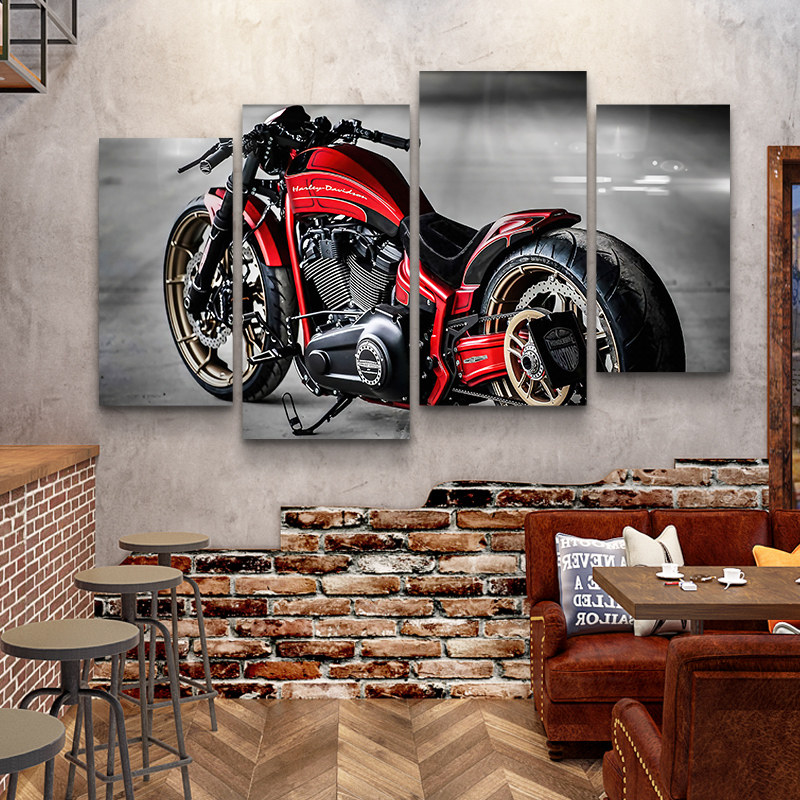 Motorcycle decorative art: Industrial-style retro motorcycle bar wall painting, suitable for the living room sofa wall Application Scenario