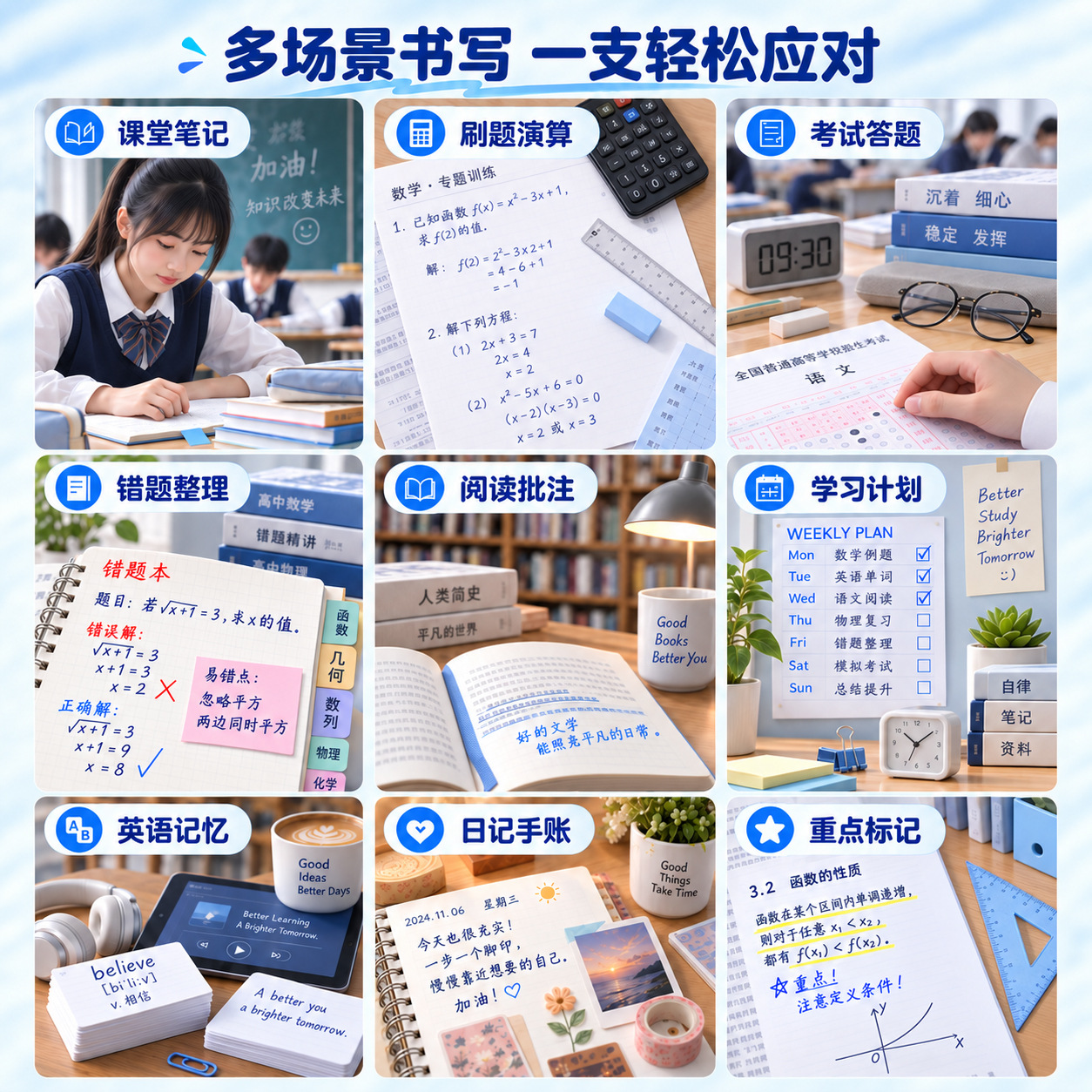 أقلام يدوية من طراز UC-P19 ذات طابع حيادي على قلم كتابة لامتحانات الطلاب المحايدة، بقلم أسود جاف، مزدوج Application Scenario