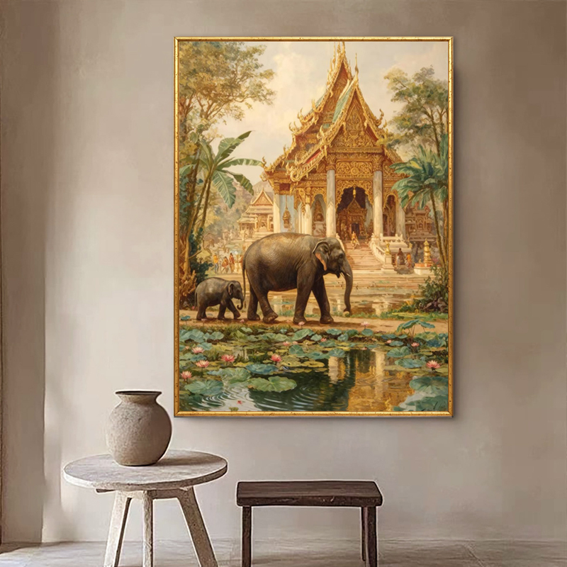 Southeast Asian-style elephant entrance decorative paintings, Thai-style hotel murals, and Thai-style natural landscape wall paintings Item Picture