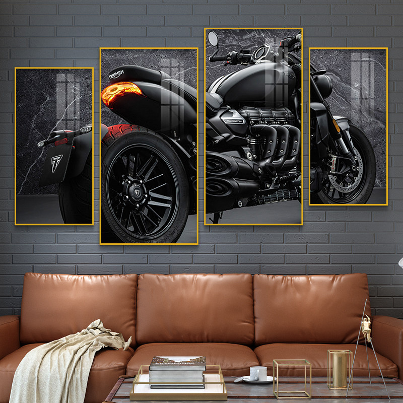Motorcycle decorative art: Industrial-style retro motorcycle bar wall painting, suitable for the living room sofa wall details Picture