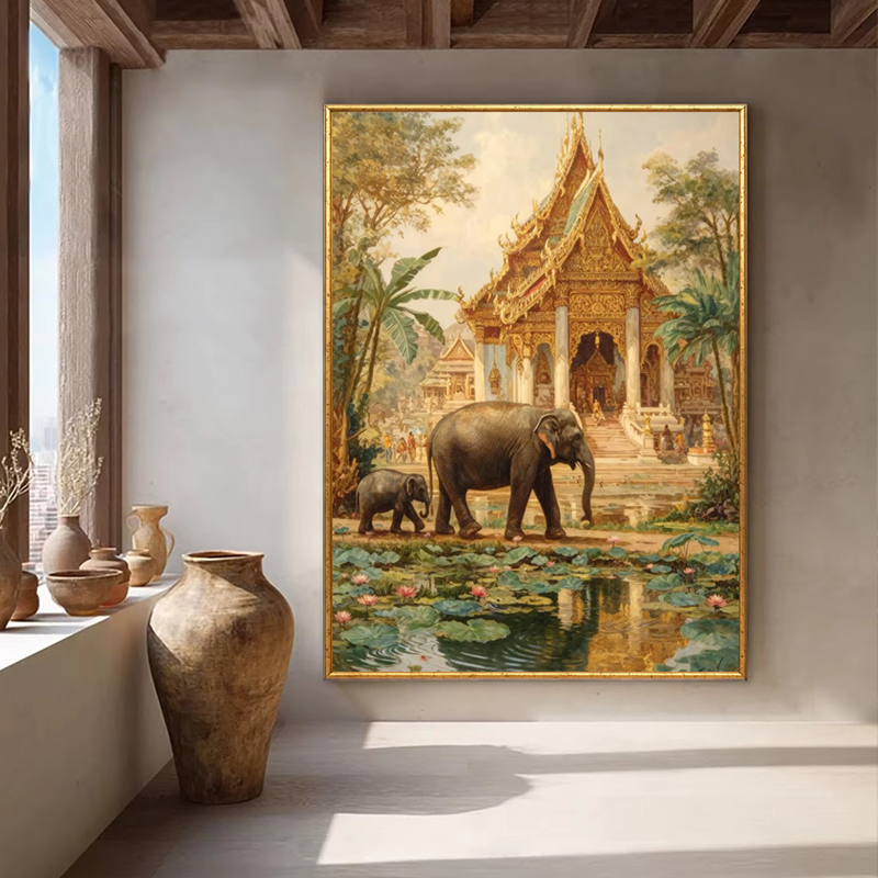 Southeast Asian-style elephant entrance decorative paintings, Thai-style hotel murals, and Thai-style natural landscape wall paintings Specification image
