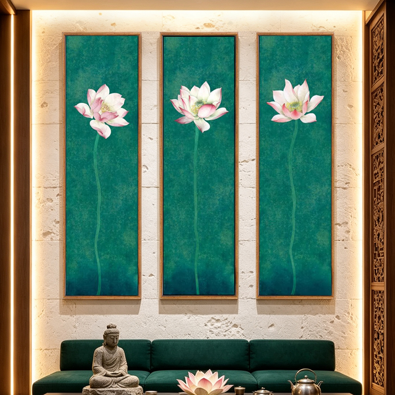 Lotus decorative paintings painted in a retro style in the living rooms of Southeast Asian gyms, hotels or tea houses Application Scenario