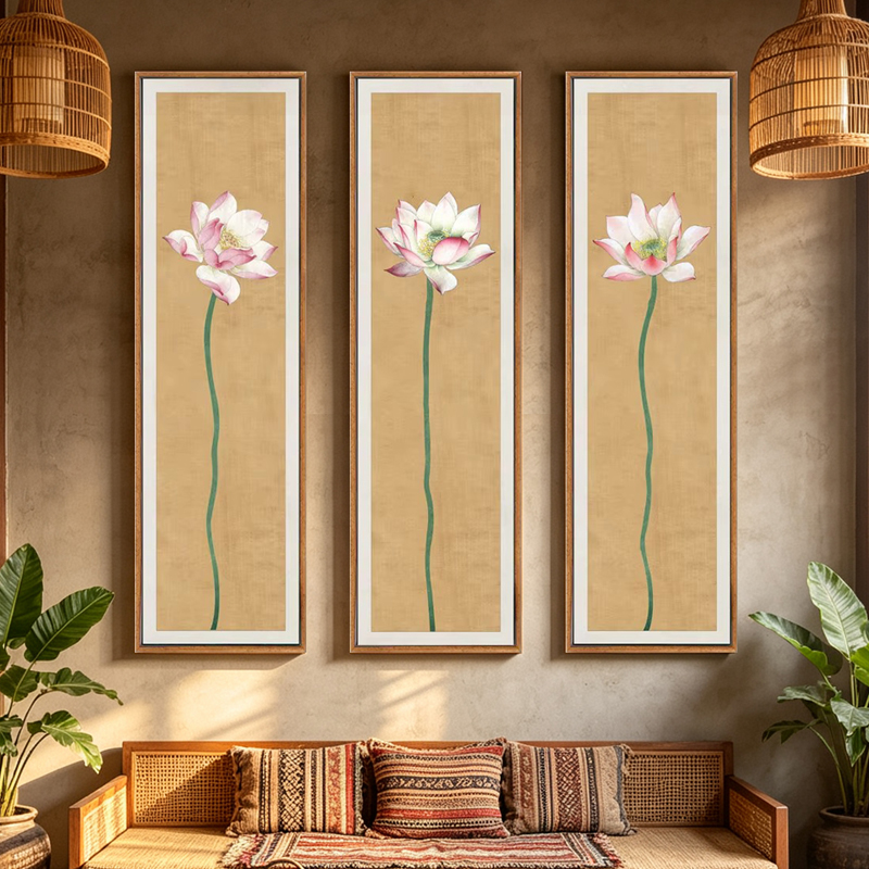 Lotus decorative paintings painted in a retro style in the living rooms of Southeast Asian gyms, hotels or tea houses Item Picture