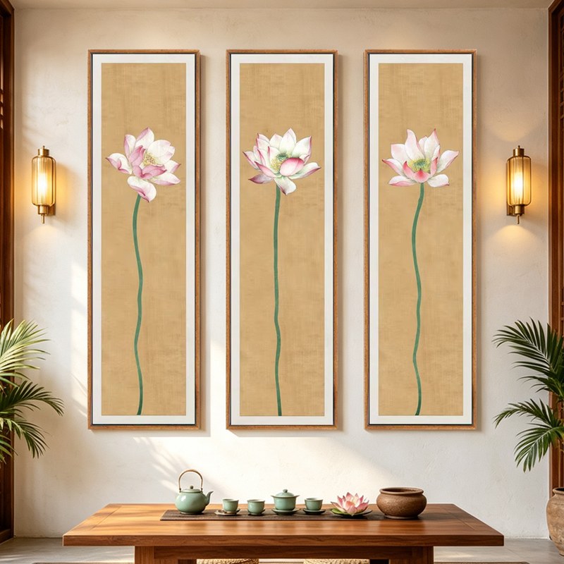Lotus decorative paintings painted in a retro style in the living rooms of Southeast Asian gyms, hotels or tea houses Specification image