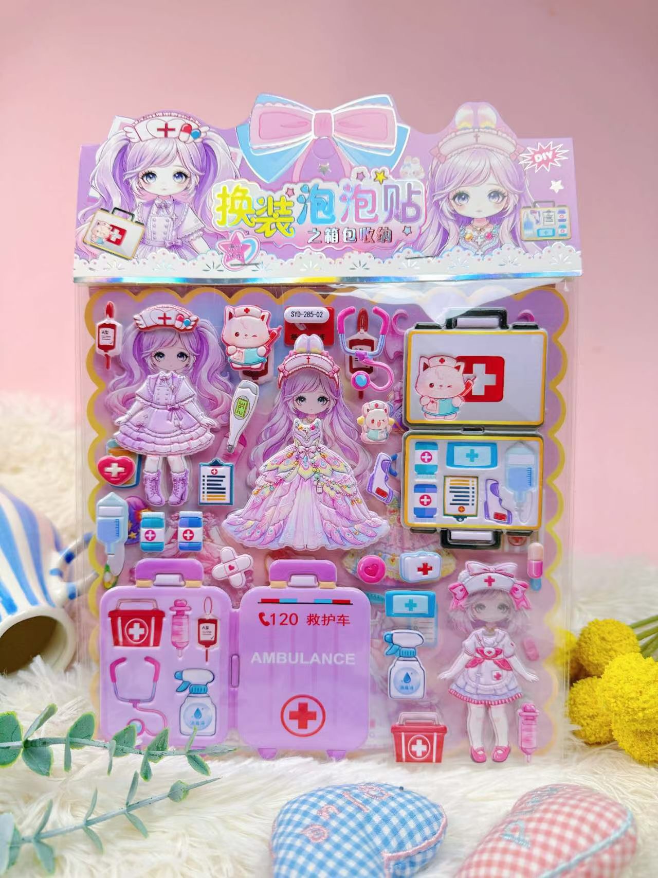 Double-layer princess dress-up stickers, children's 3D stereoscopic luggage dress-up bubble foam diy dress-up stickers Application Scenario