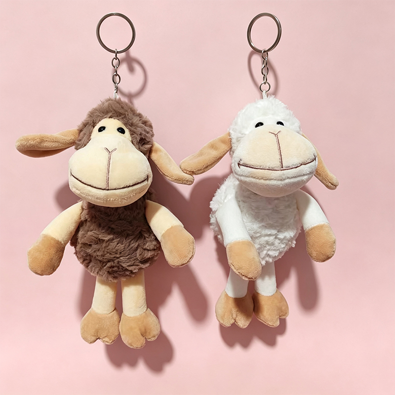 Brown and white Velvet Sheep Mother's Day keychain, faux plush little sheep pendant, cute standing figure, keychain bag, decorative little doll, souvenir, cultural and creative plush keychain, cute key chain accessory, gift and giveaway
