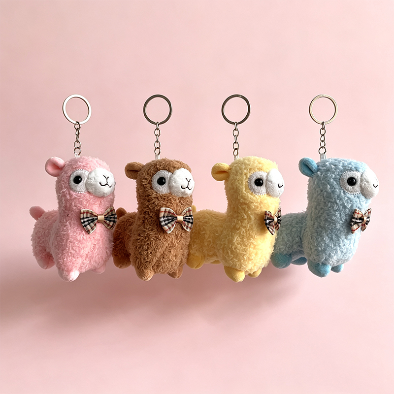 Cute, cute small bow tie, alpaca pendant, plush toy, keychain decoration, schoolbag, export can be approved, creative, colorful alpaca wool keychain, Mother's Day gift, acrylic personalized customization, multi-functional key chain accessory