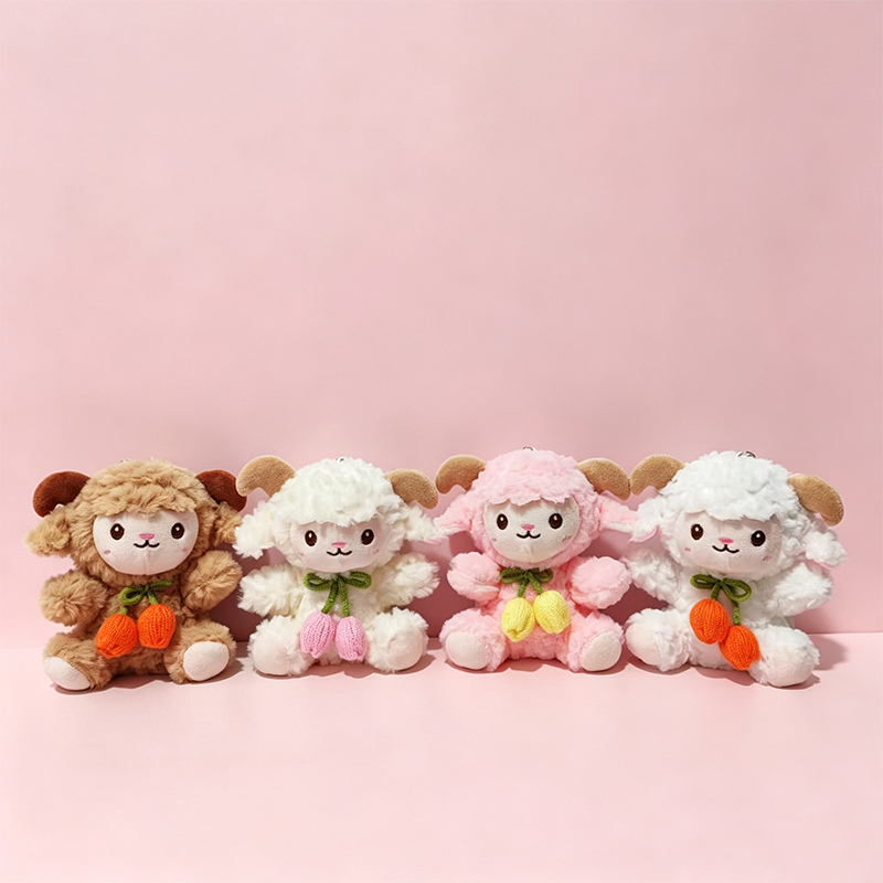 Cute and adorable little sheep dolls, plush toys, keychains, pendants, children's toys, books, pink background, four plush sheep dolls, 20cm Nepalese wool felt, simulated cat backpacks, cultural and creative handheld colorful pendants, cute dolls