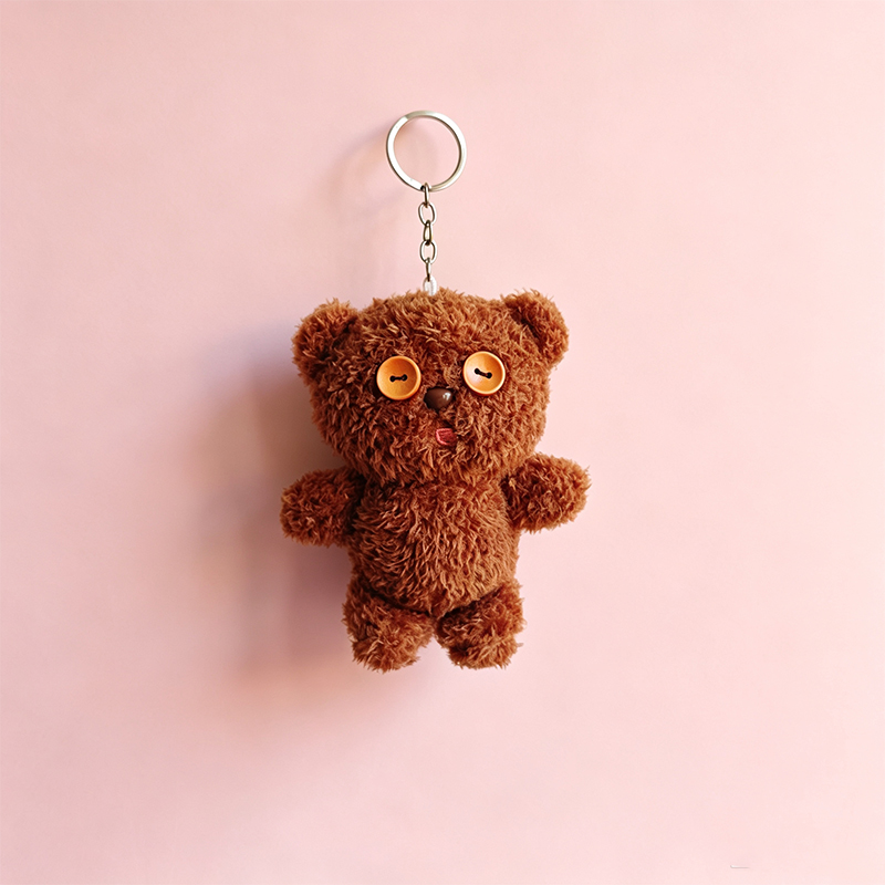 Coffee bear plush pendant, cute cartoon keychain, hanging accessory, doll doll, available for export, creative animation, brown plush bear keychain, Mother's Day gift, keychain accessory, cute key chain jewelry for your girlfriend