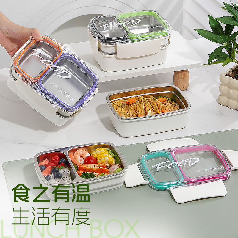 多彩分格保温不锈钢饭盒玻璃保险盒便携学生餐盒厨房用品详情3