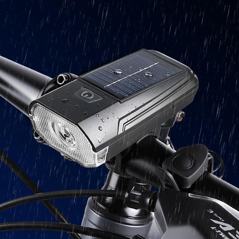 D982 luz de bocina solar bicicleta recargable USB luz frontal solar coche de carretera luz frontal destacada ciclismo al aire libre bicicleta de montaña linterna details Picture