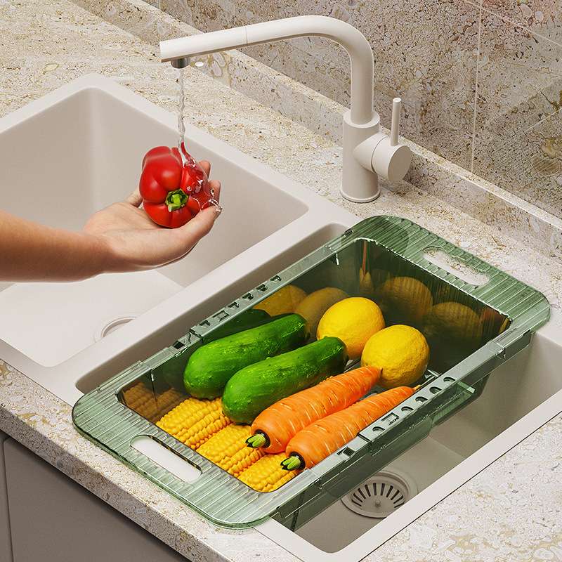 N22-N7792 vegetable washing and draining rack, transparent fruit and vegetable storage basket, kitchen sink water filter and storage rack, plastic basin details Picture