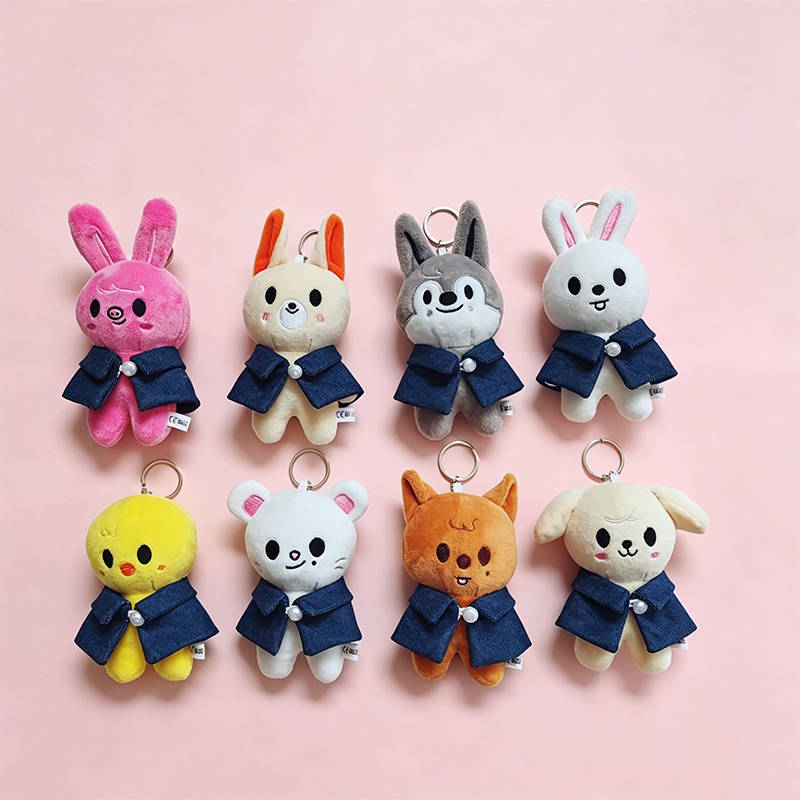 New stray children's cape style teddy bear rabbit plush toy, pink rabbit, cute pink doll, orange white rabbit, orange and white series cute fabric doll, gray Wolf, white rabbit, yellow duck, white mouse, orange fox, Mi dog, fun handmade doll collection and display item