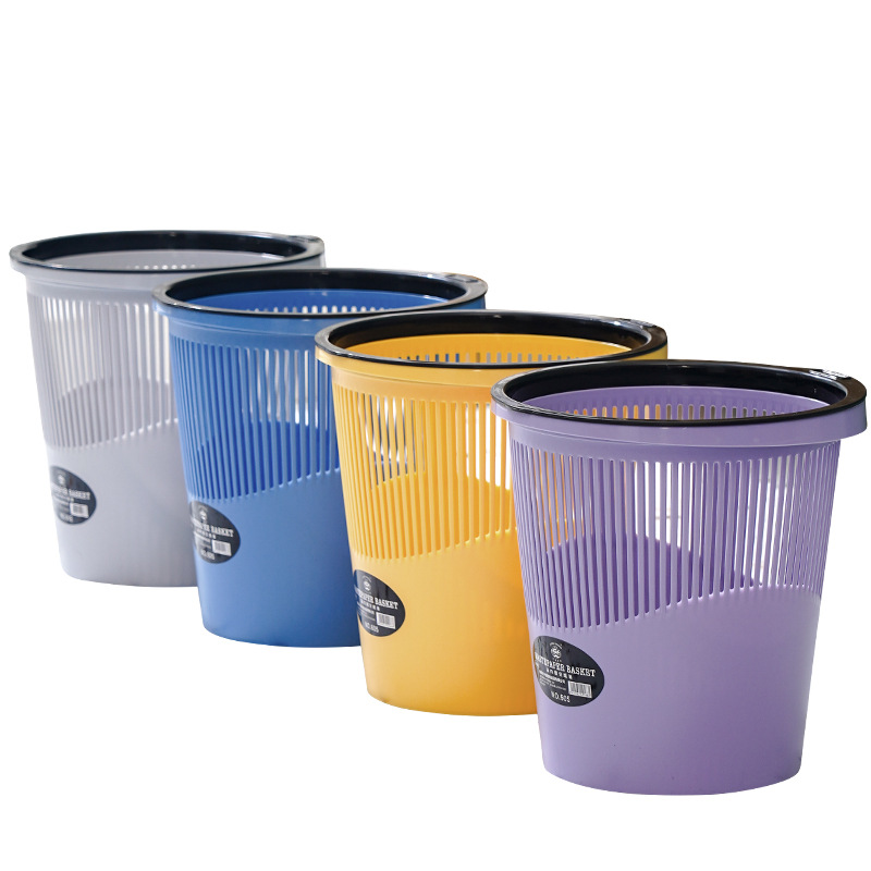 X133-605 Simple plastic household trash can, colorful hollowed-out bedroom and kitchen wastebasket, indoor uncovered pressure ring sanitary bucket Item Picture