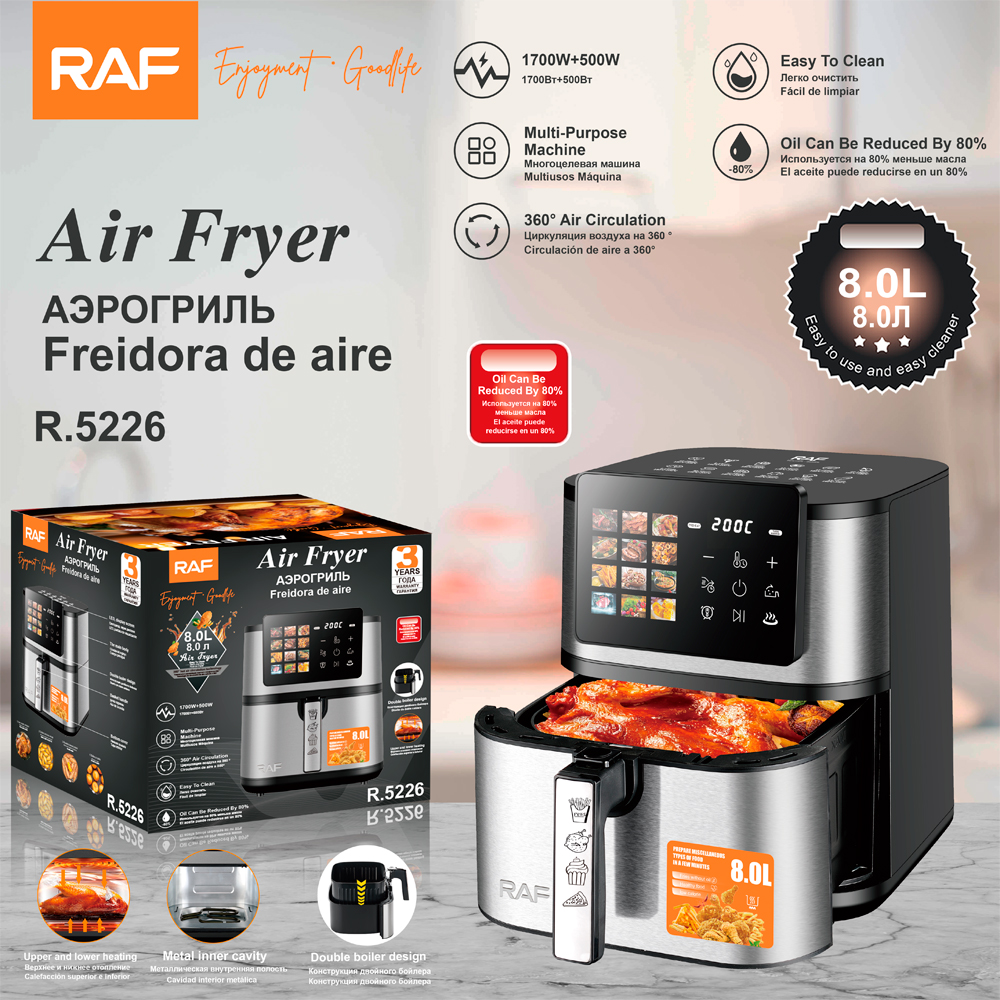 RAF欧规跨境Air fryer触屏空气炸锅家用多功能8L大容量上下加热