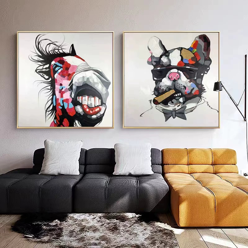 Pinturas al óleo pintadas a mano animales signos del zodiaco decoración de la sala de estar moderna luz de lujo sofás fondo de pared dormitorio de los niños cuadros colgantes Specification image