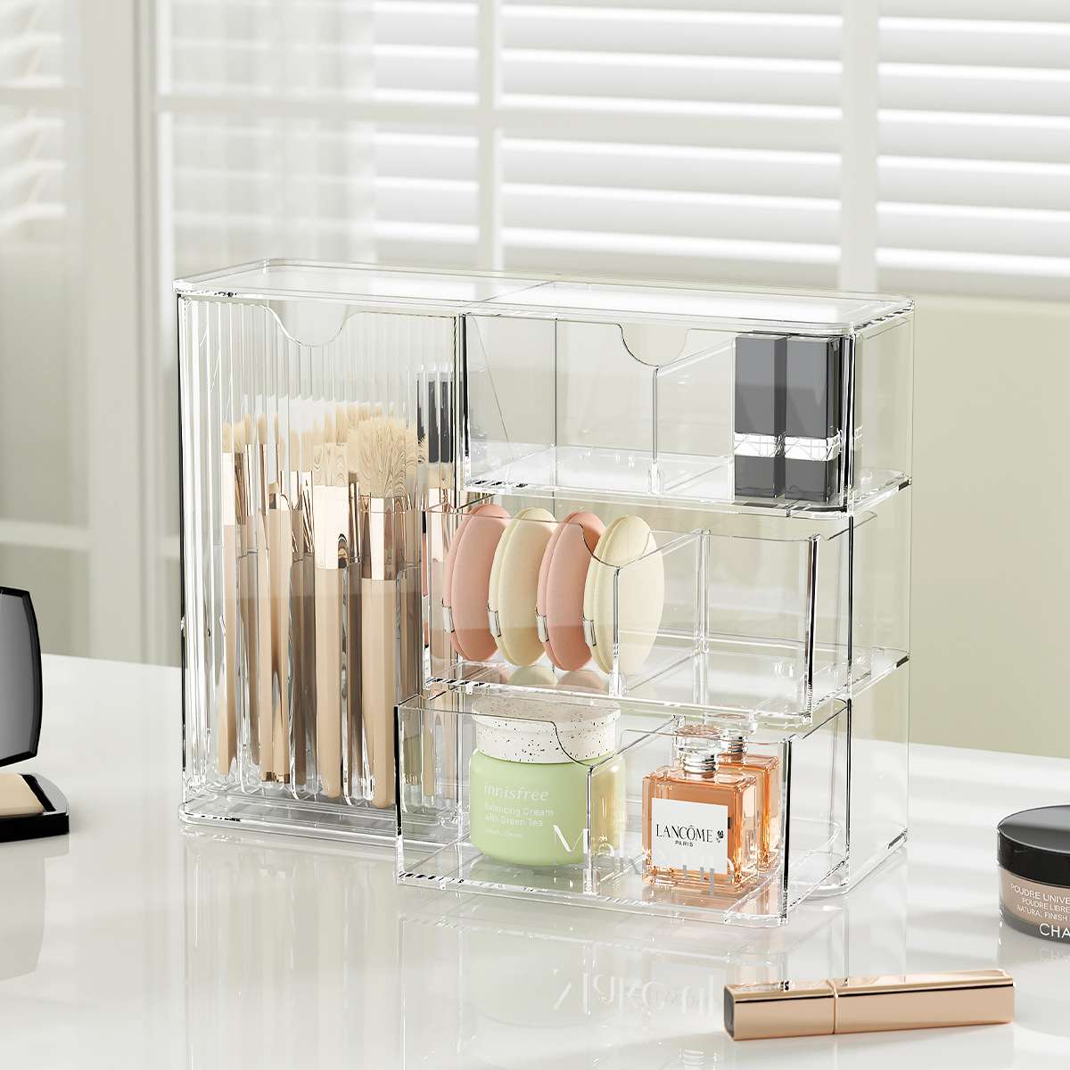 J192-JLG2504101 Cosmetics Storage Box, Grooming Desk Organizing Box, Lipstick and Perfume Compartment Box details Picture