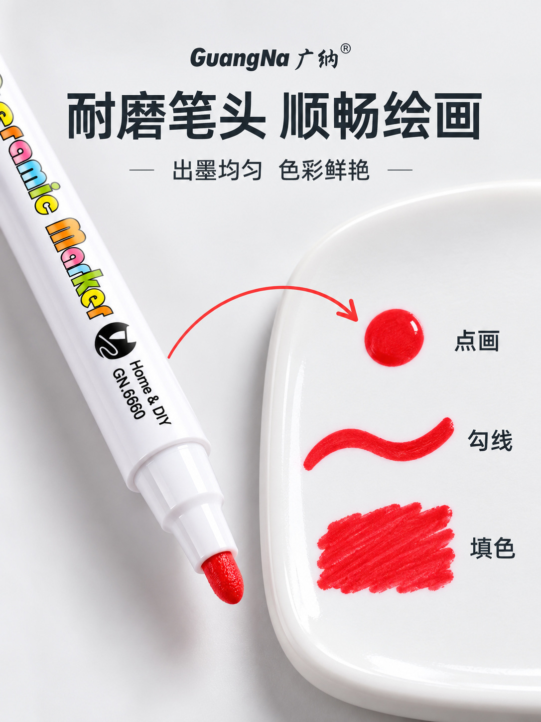 Guangna 6660 Ceramic painting Marker Pen with smooth ink flow, cup and porcelain DIY creation decorative doodle pen set pic 6