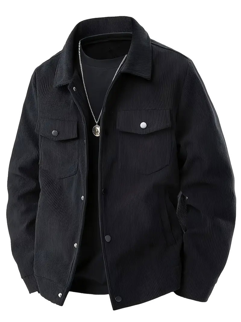 2026 Cross-border Amazon corduroy single-breasted casual sporty pocket coat, men's lapel long-sleeved shirt, men's high school spring and autumn coat, high school autumn coat, men's casual coat Item Picture