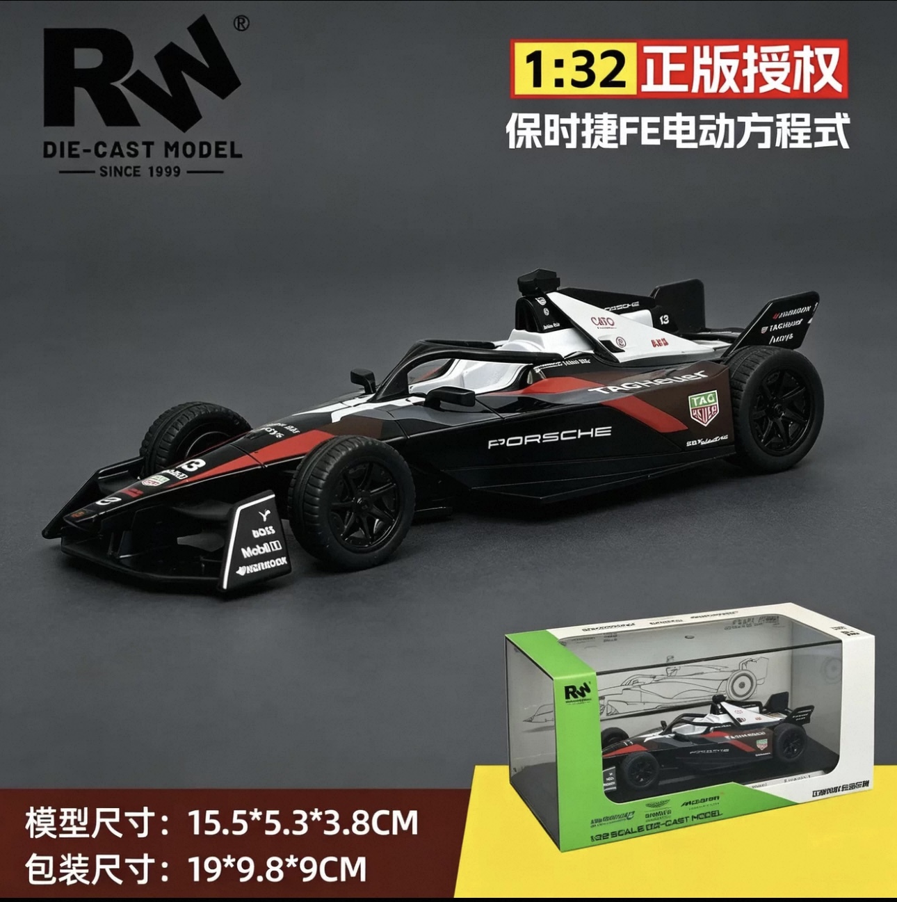 Officially authorized simulation alloy car model - Porsche FORMULA [1:32 Black and Red] Item Picture
