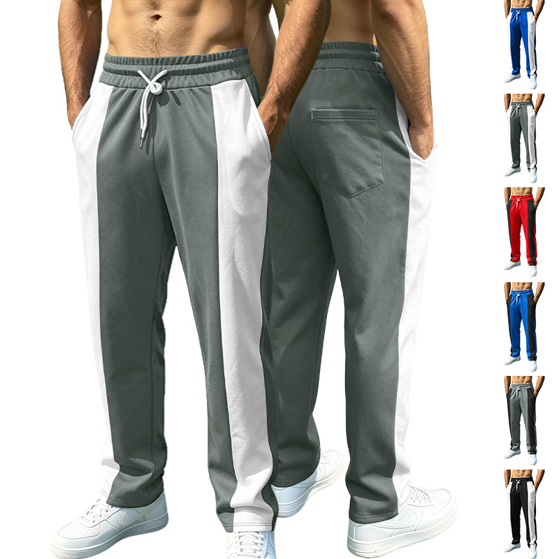 2026 Cross-border Independent Station Men's color-blocking pants, casual outdoor sports loose jogging quick-drying breathable American long pants, men's pants loose casual men's pants