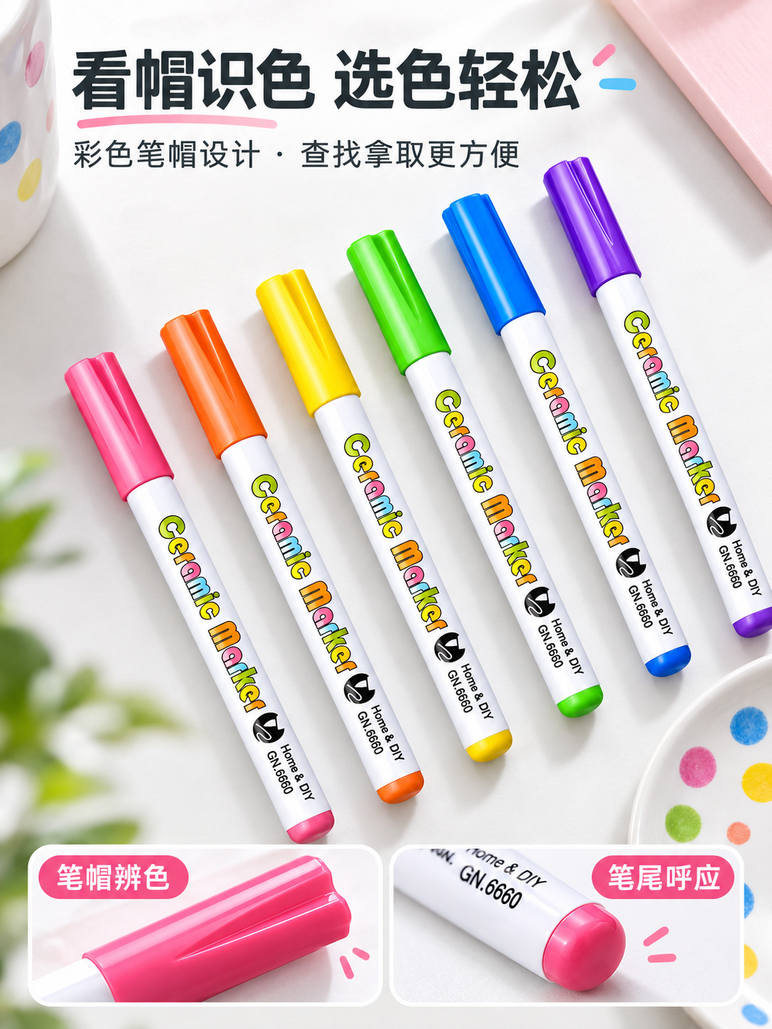 Guangna 6660 Ceramic painting Marker Pen with smooth ink flow, cup and porcelain DIY creation decorative doodle pen set pic 7