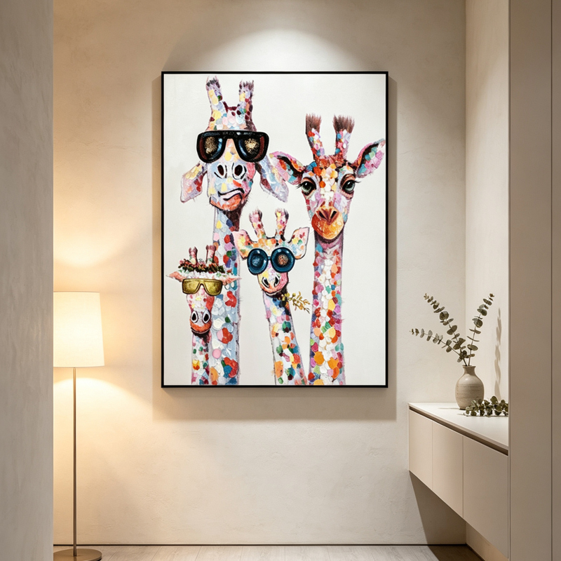 ويرسم الرسم اليدوي أسرة سعيدة برسم لوحة فنية حديثة مجردة، لوحة جدران جدران جدران الجدران
