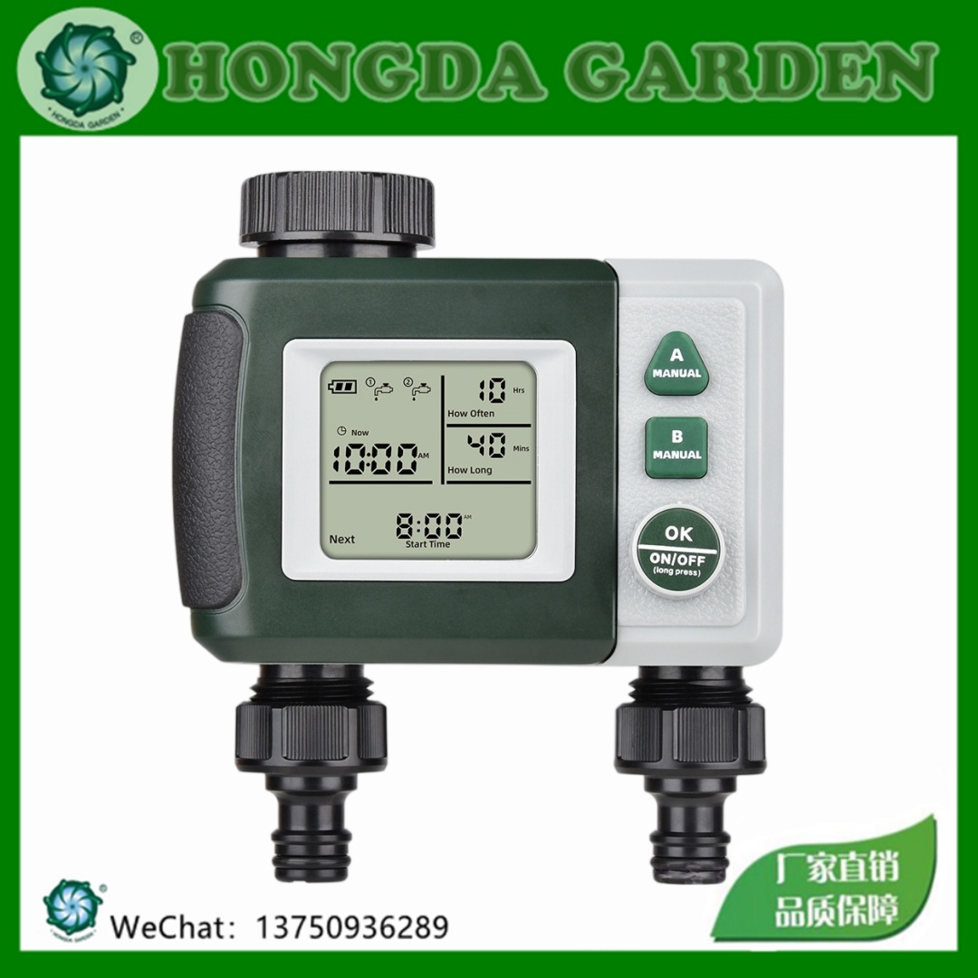 Garden automatic watering timer, dual-channel independent irrigation controller, waterproof, 2 AA batteries, solenoid valve, timing valve