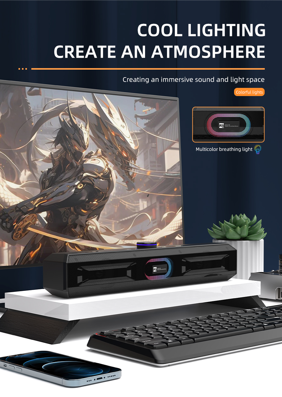 R8 black bar speaker, high-fidelity audio system, home theater, wired subwoofer, portable desktop speaker equipment pic 6
