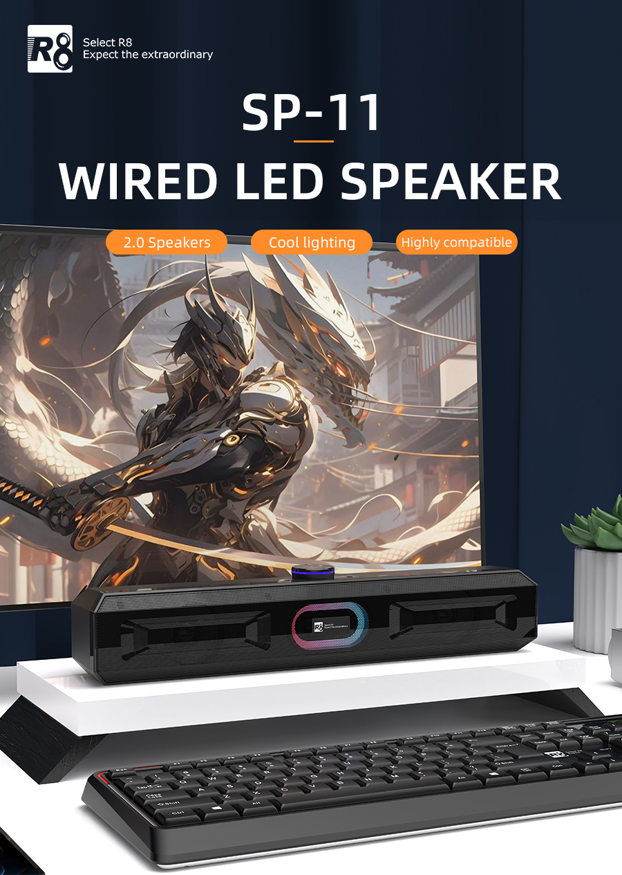 R8 black bar speaker, high-fidelity audio system, home theater, wired subwoofer, portable desktop speaker equipment pic 1