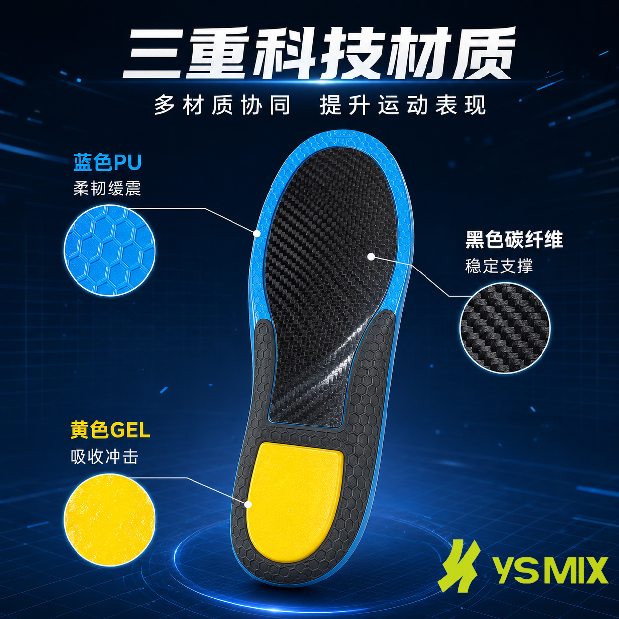 PU foam marathon sports carbon fiber stable support GEL shock-absorbing rebound men's and women's breathable sweat-absorbing insoles details Picture