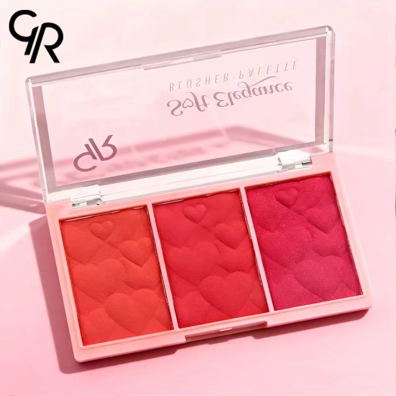 Cross-border foreign trade pink three-color blush plate relief facial makeup natural and long-lasting blush cosmetics manufacturer in stock wholesale Item Picture